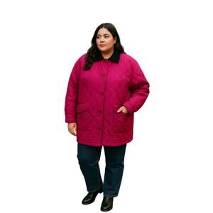 Vintage Bogari Silk Quilted Jacket 1X Fuchsia Pink Corduroy Collar 90s magenta